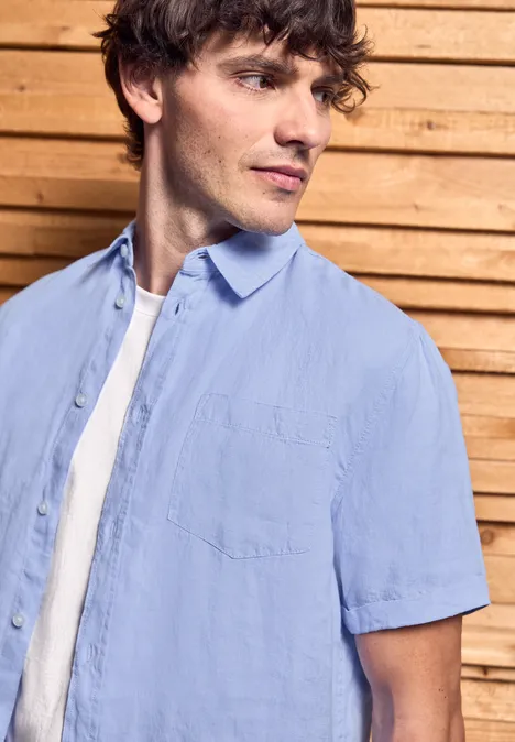 Kurzarmhemd aus Leinen summer blue