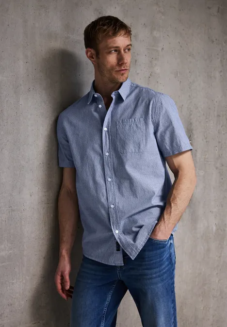 Baumwoll-Hemd mit Struktur dark ink blue