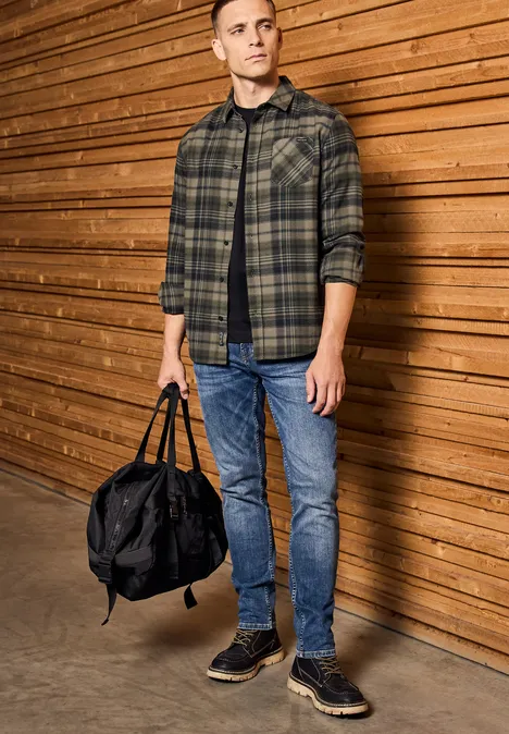 Kariertes Flanellhemd dark olive green