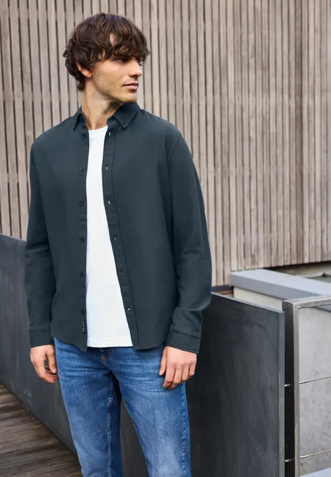 Hemd mit Piqué Struktur nocturnal blue
