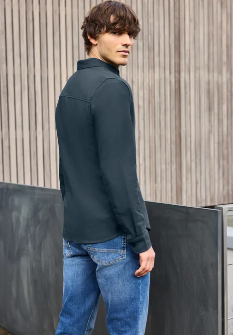 Hemd mit Piqué Struktur nocturnal blue