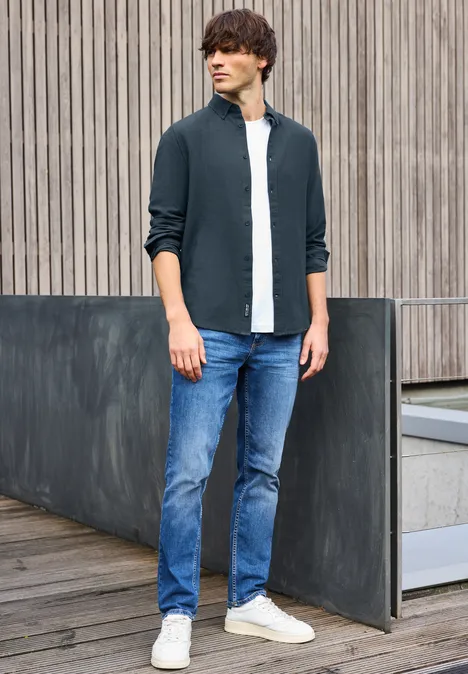 Hemd mit Piqué Struktur nocturnal blue