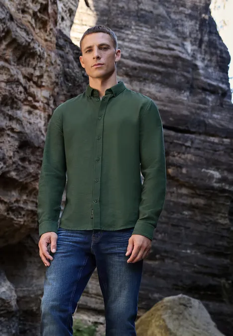 Hemd mit Piqué Struktur soft olive green