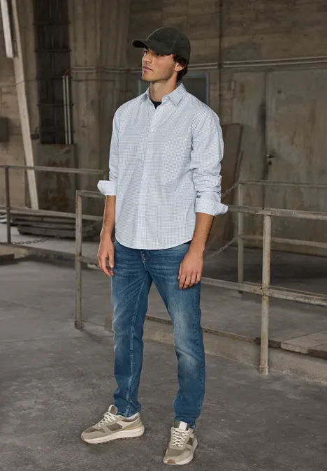 Popeline overhemd met minimale print bright white