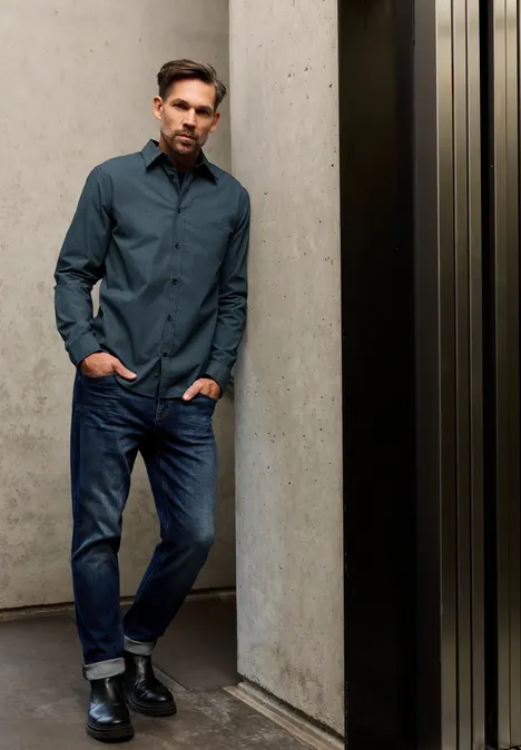 Popeline Minimal Print Hemd nocturnal blue