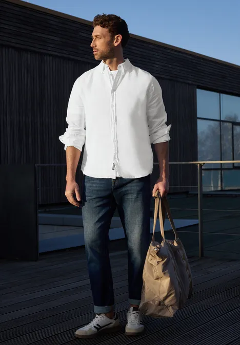 Chemise à manches longues en lin White