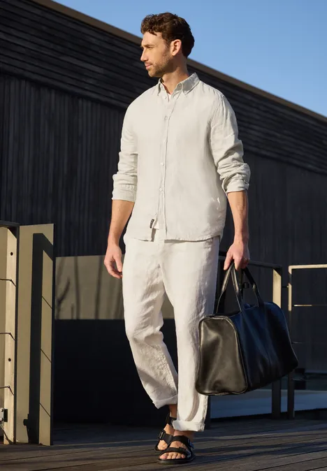 Chemise à manches longues en lin bohemian beige