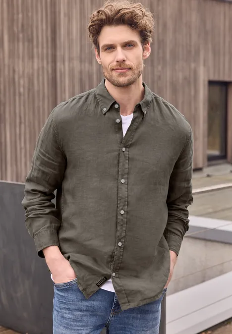 Langarm Hemd aus Leinen oak brown