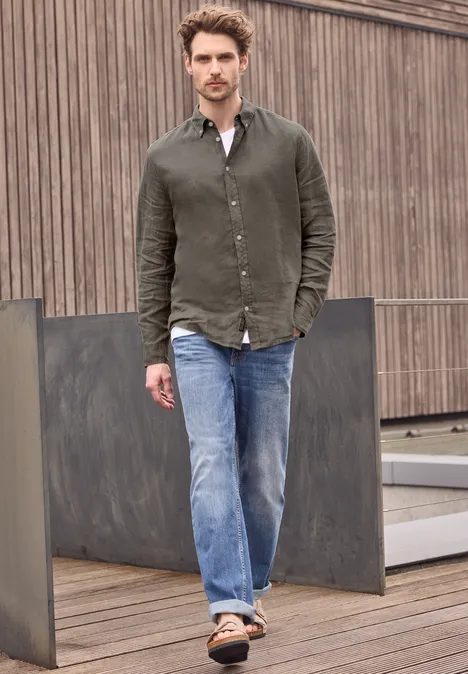 Langarm Hemd aus Leinen oak brown