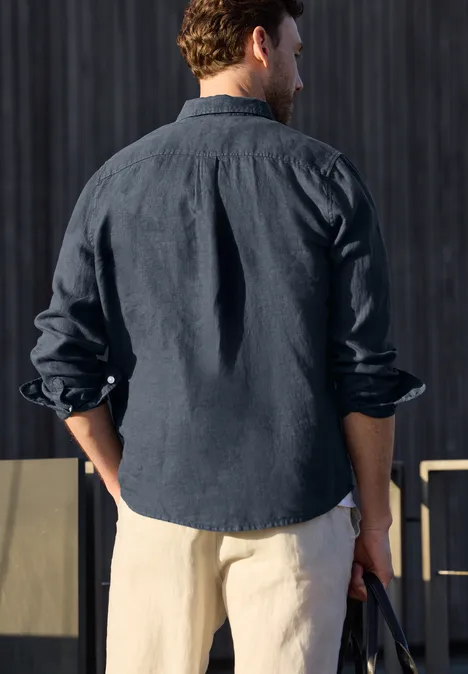 Langarm Hemd aus Leinen river blue