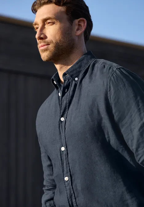 Langarm Hemd aus Leinen river blue