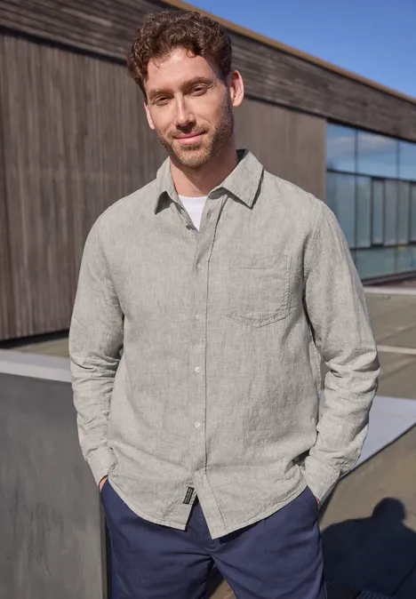 Koszula z długim rękawem z mieszanki lnu oak brown