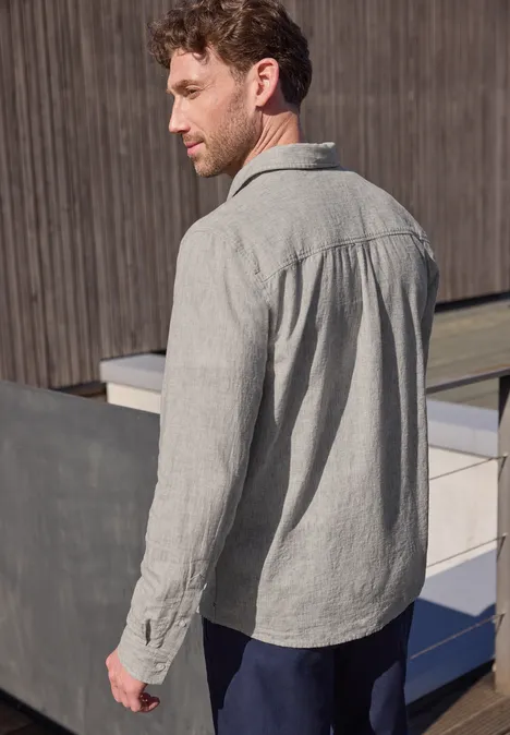 Koszula z długim rękawem z mieszanki lnu oak brown