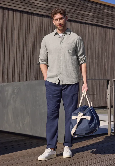 Koszula z długim rękawem z mieszanki lnu oak brown