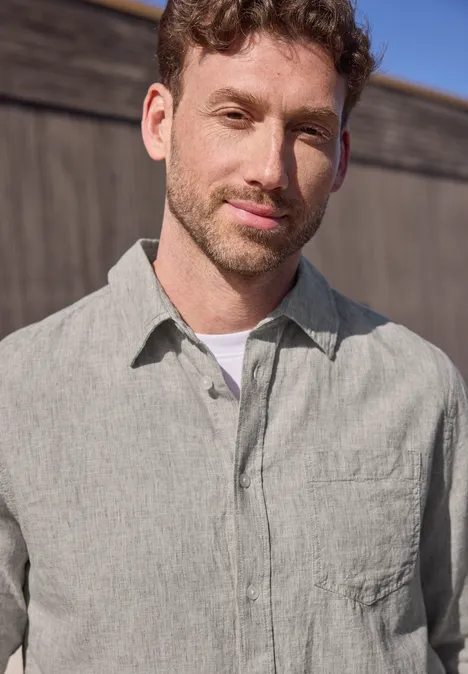 Koszula z długim rękawem z mieszanki lnu oak brown