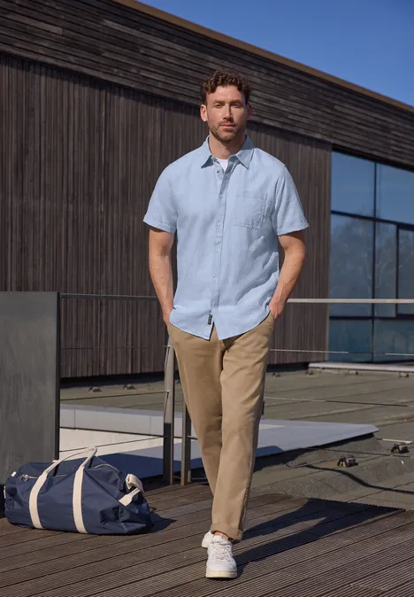 Koszula z krótkim rękawem z mieszanki lnu spring blue