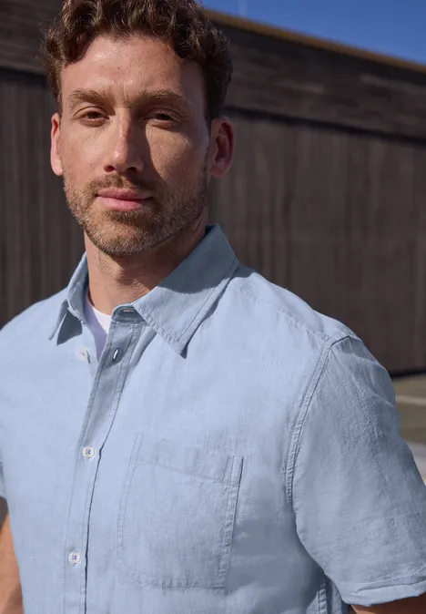 Chemise à manches courtes en lin mélangé spring blue