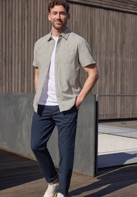 Kurzarm Hemd aus Leinenmix oak brown