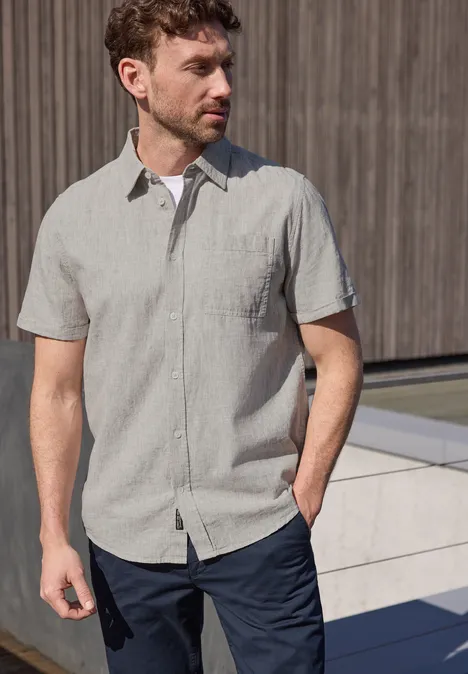 Kurzarm Hemd aus Leinenmix oak brown