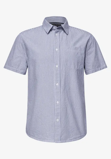 Kurzarm Hemd mit Brusttasche und Streifen bright white