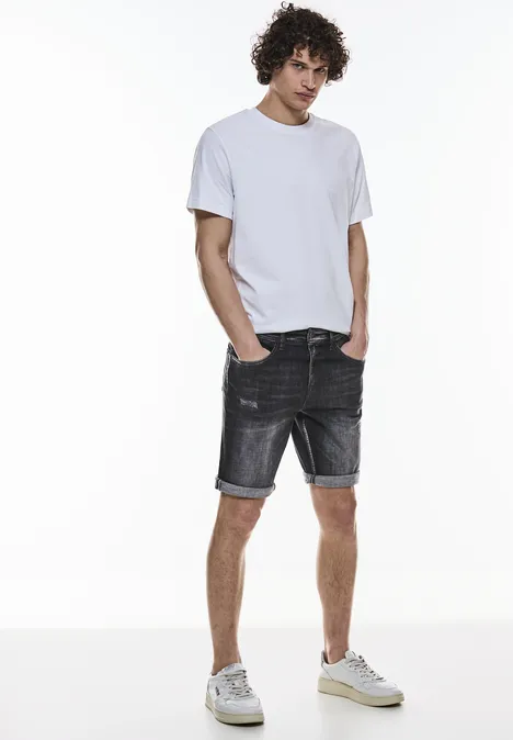 Spodenki z elastycznego jeansu black random wash