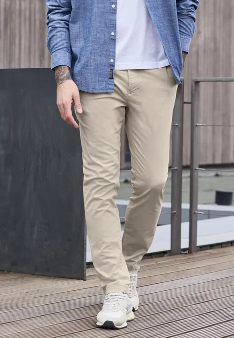 Chino met elastische tailleband sandstone beige