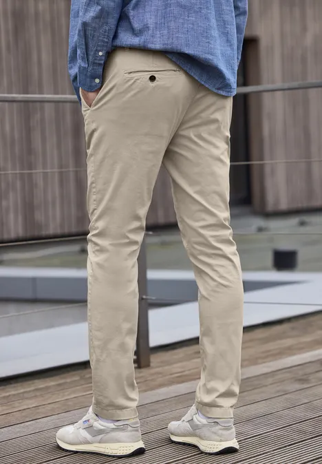Chino met elastische tailleband sandstone beige