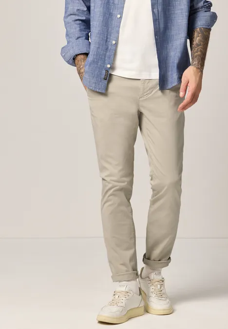 Chino met elastische tailleband sandstone beige