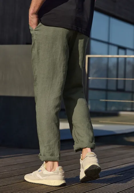 Chino Straight Legs en lin wood green