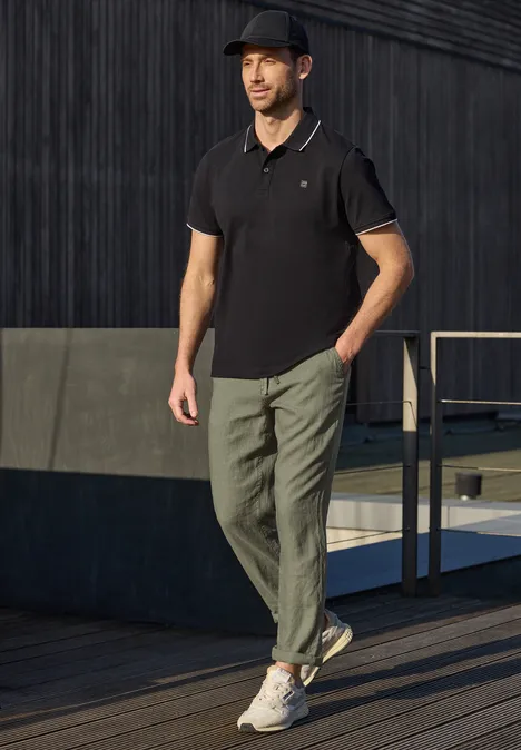 Chino Straight Legs en lin wood green