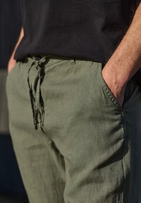 Chino Straight Legs en lin wood green