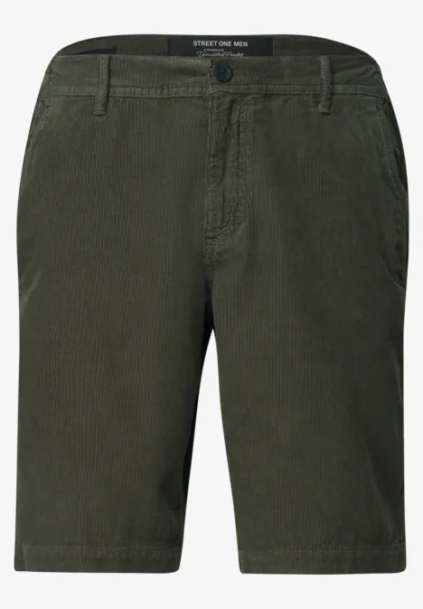 Dunkelgrüne Herren-Chino-Shorts mit seitlichen Eingrifftaschen und Knopfverschluss