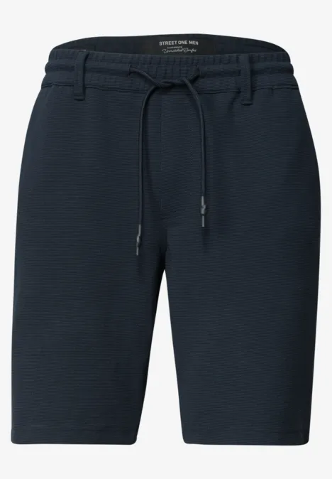 Jogg Chino Shorts aus Jersey mit Flexbund dark ink blue Dunkelblaue Sweatshorts mit elastischem Bund und Kordelzug, knielang.