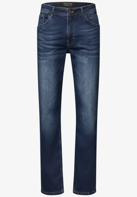 Straight Leg Jeans im Regular Fit indigo blue wash Dunkelblaue Jeans mit geradem Schnitt und klassischen Taschen.