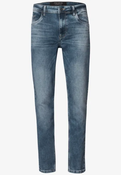 Slim Leg-jeans met Regular Fit soft greencast random wash Blauwe, rechtvallende spijkerbroek met vijf zakken en klassieke denimlook