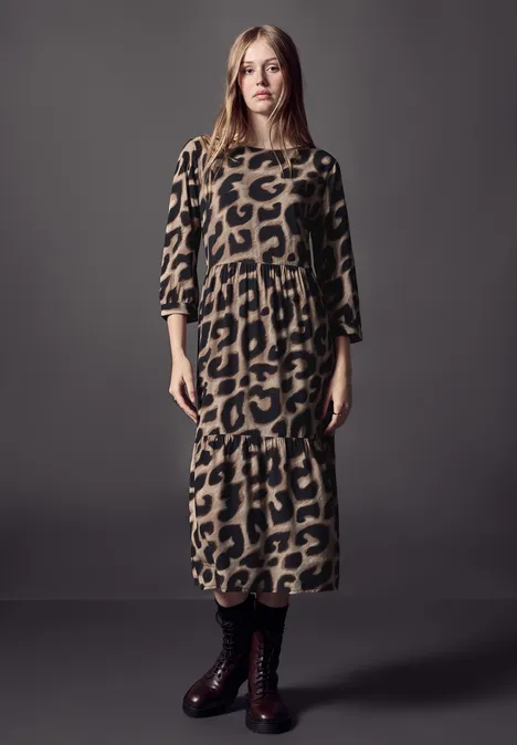 Kleid mit Volants mocha kiss