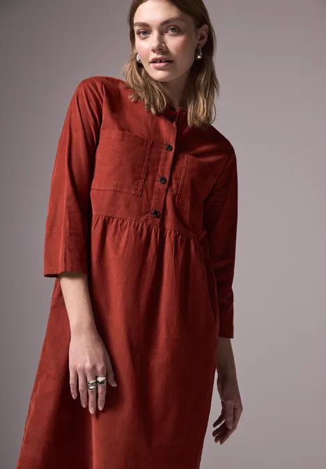 Cordkleid mit Volant cherry brown