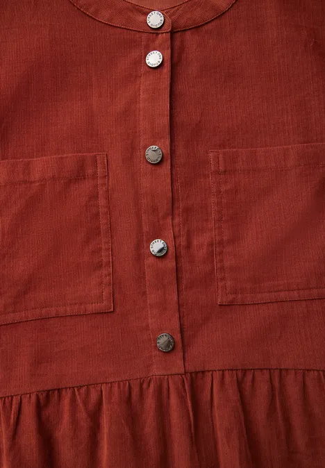 Cordkleid mit Volant cherry brown