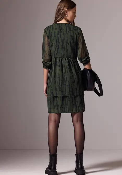 Bedrucktes Chiffon-Kleid oil green