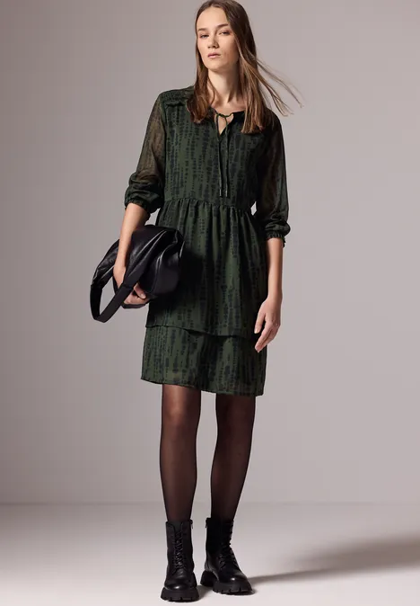 Bedrucktes Chiffon-Kleid oil green