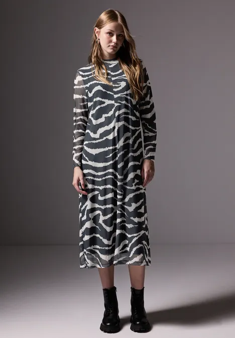 Gemustertes Mesh-Kleid flint grey