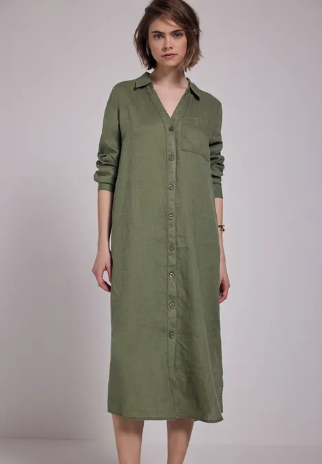 Midi-Kleid aus Leinen peridot green