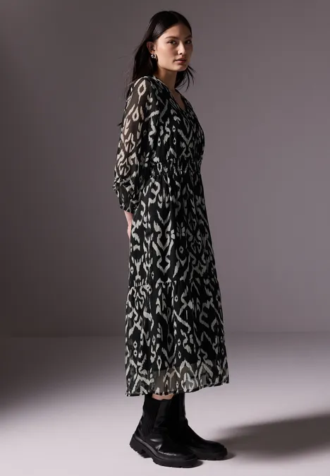 Bedrucktes Chiffon-Kleid Black