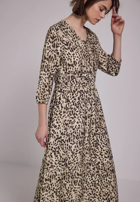Midi-Kleid mit Leo-Print creamy brown