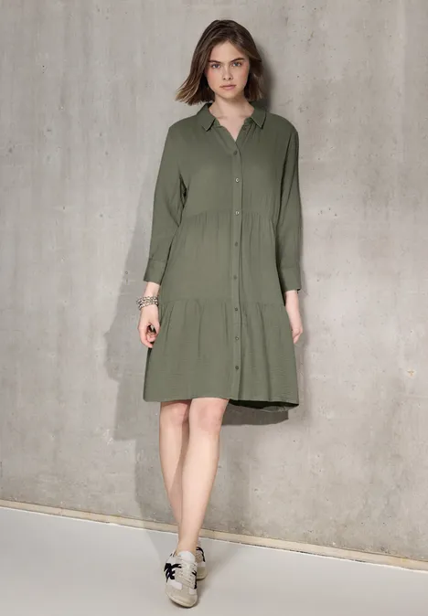 Blusenkleid mit Volants pale mud green