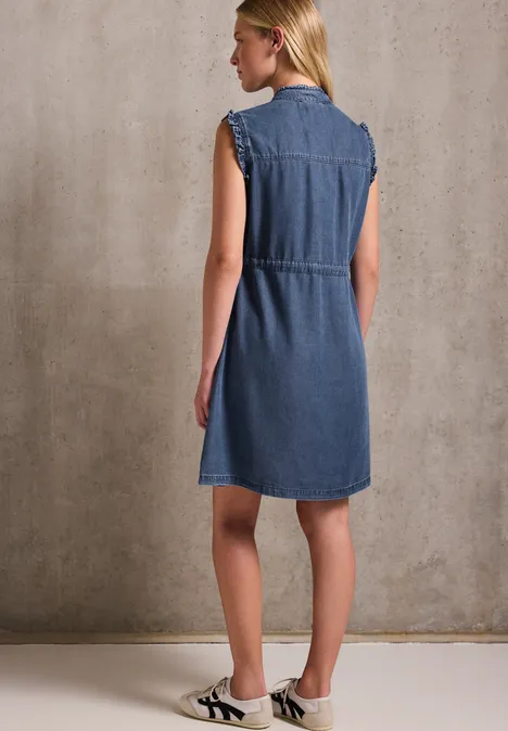 Jeanskleid mit Rüschen Mid Blue soft washed