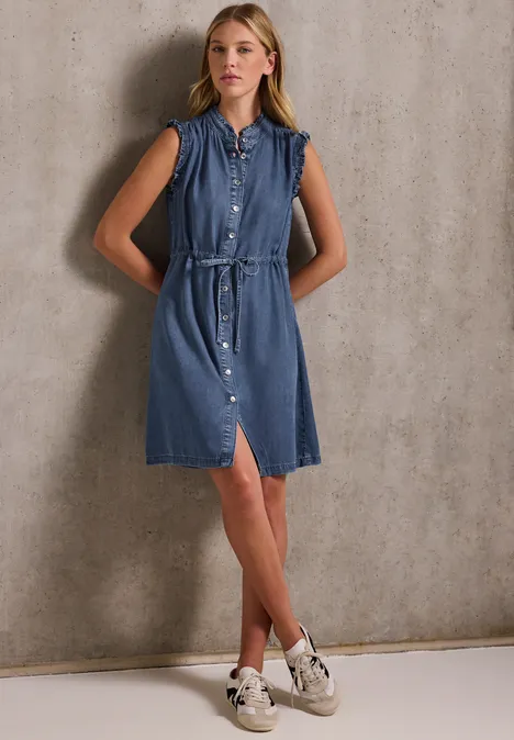 Jeanskleid mit Rüschen Mid Blue soft washed