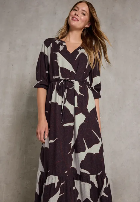 Gemustertes Maxi-Kleid fudge red