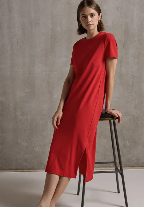 Kleid mit Rippstruktur mandarin red