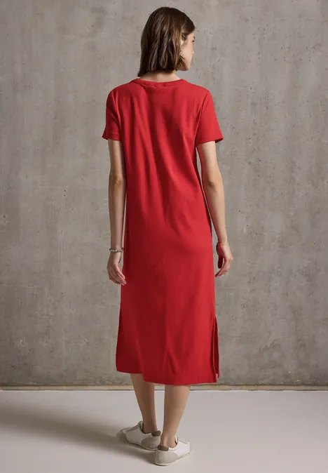 Kleid mit Rippstruktur mandarin red